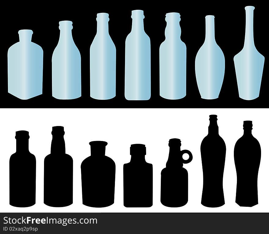 Silhouettes of a glass bottles for a liquid