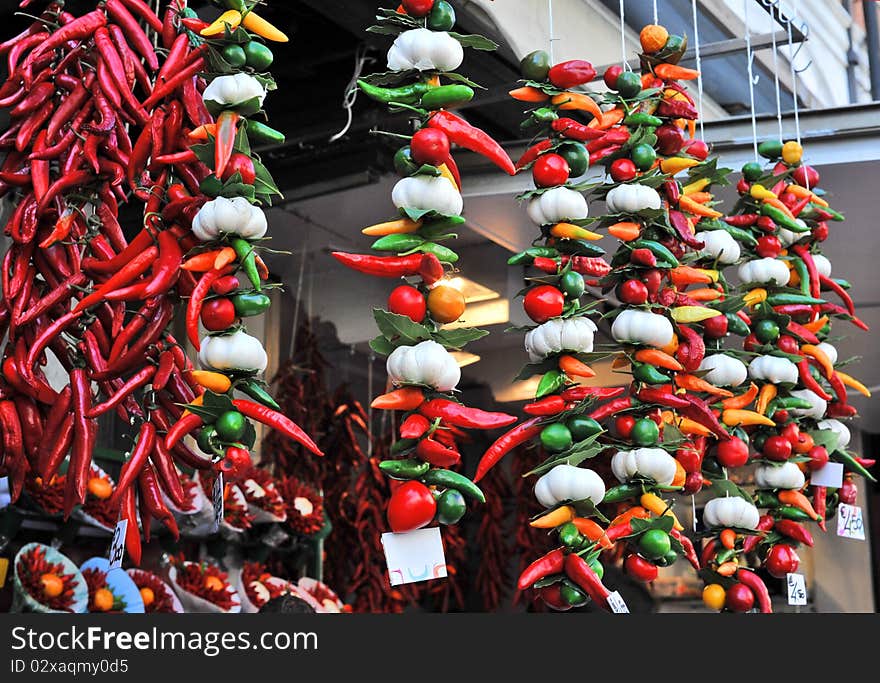 Close up with red and green hot chilli peppers