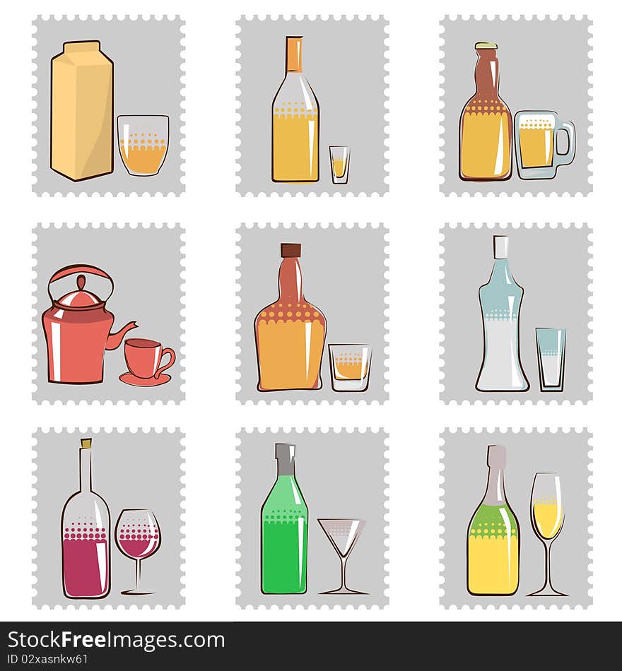 Alcohol bottle and glass illustration vector