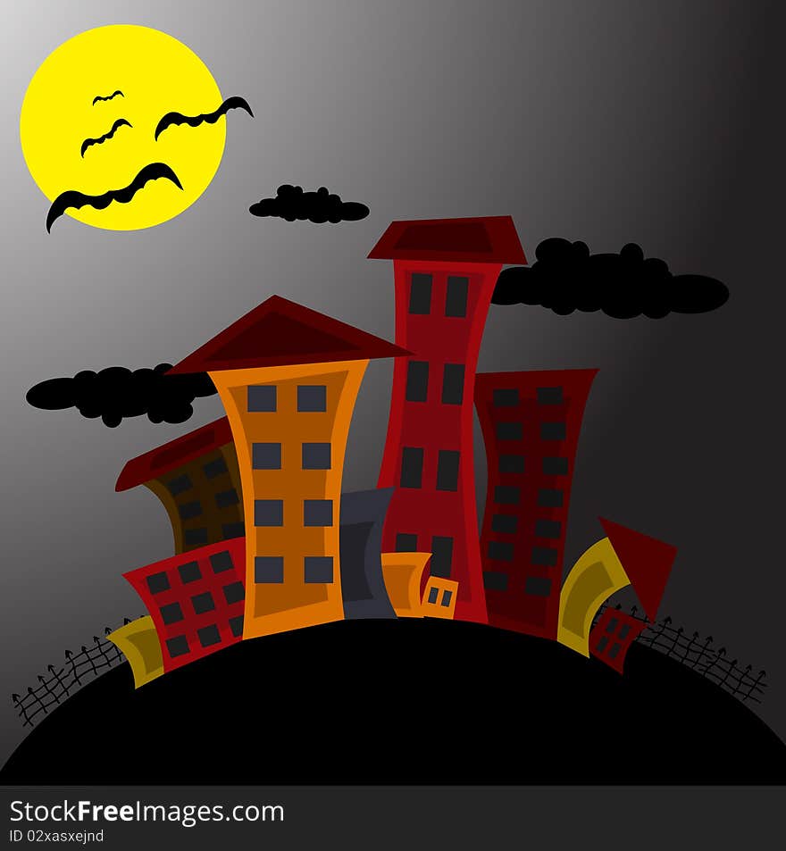 Cute cartoon city illustration vector