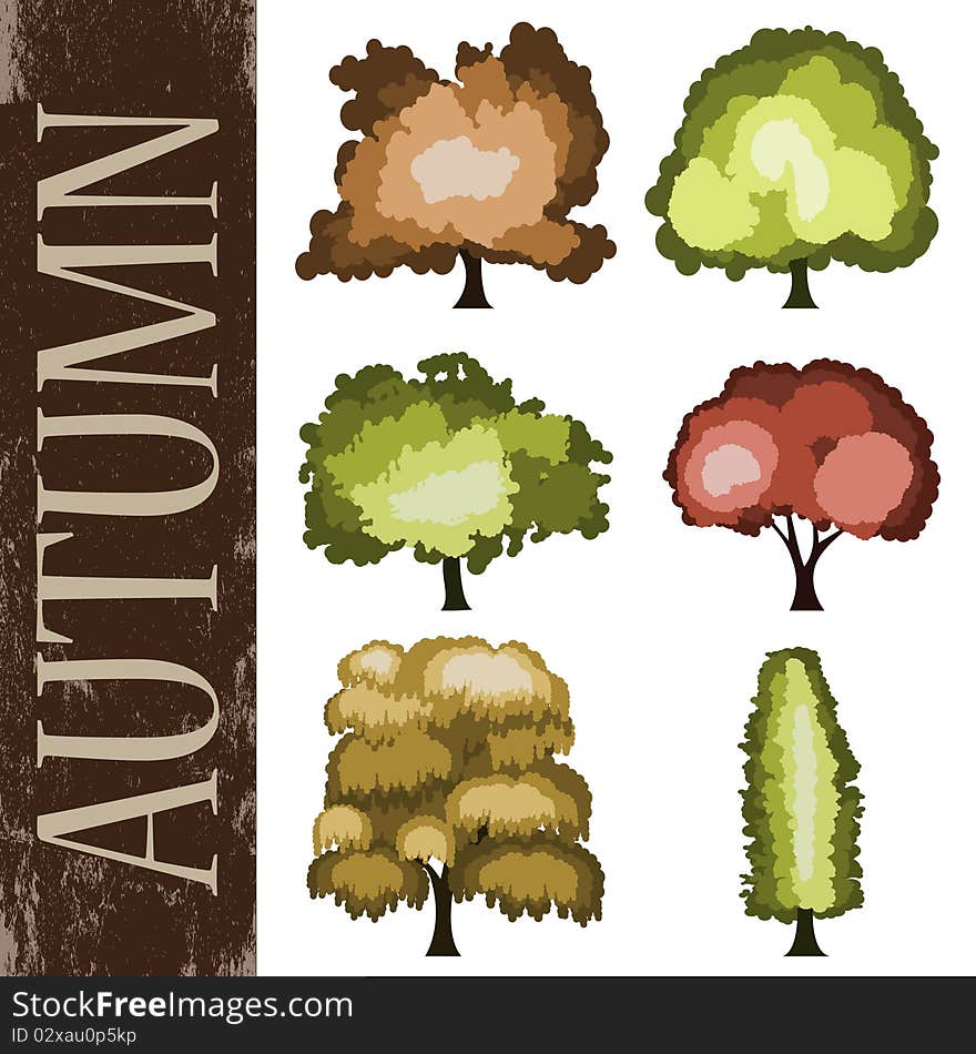 Set of autumn tree illustration vector