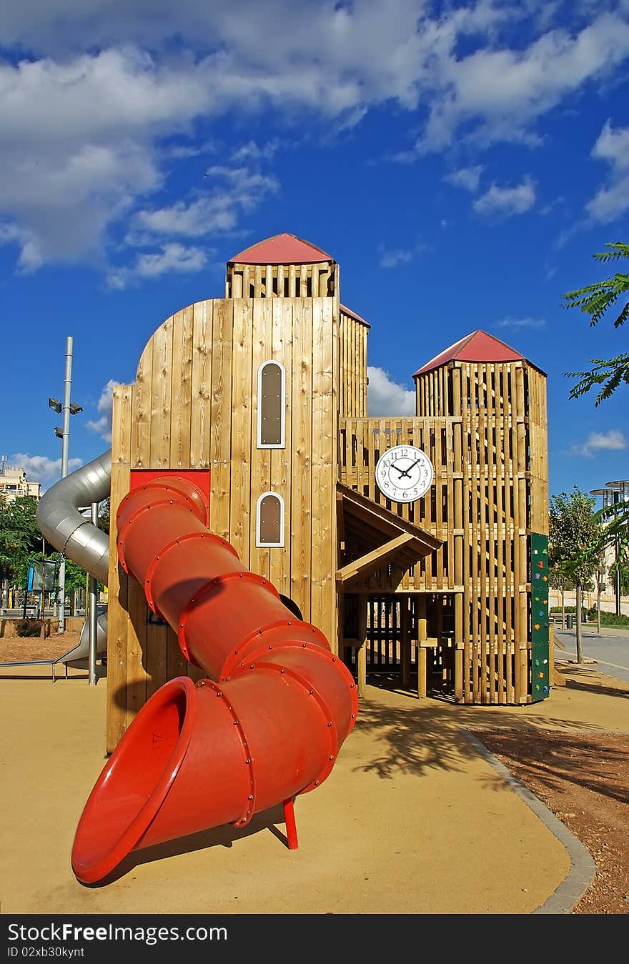 Wooden Castle for boys in a public park