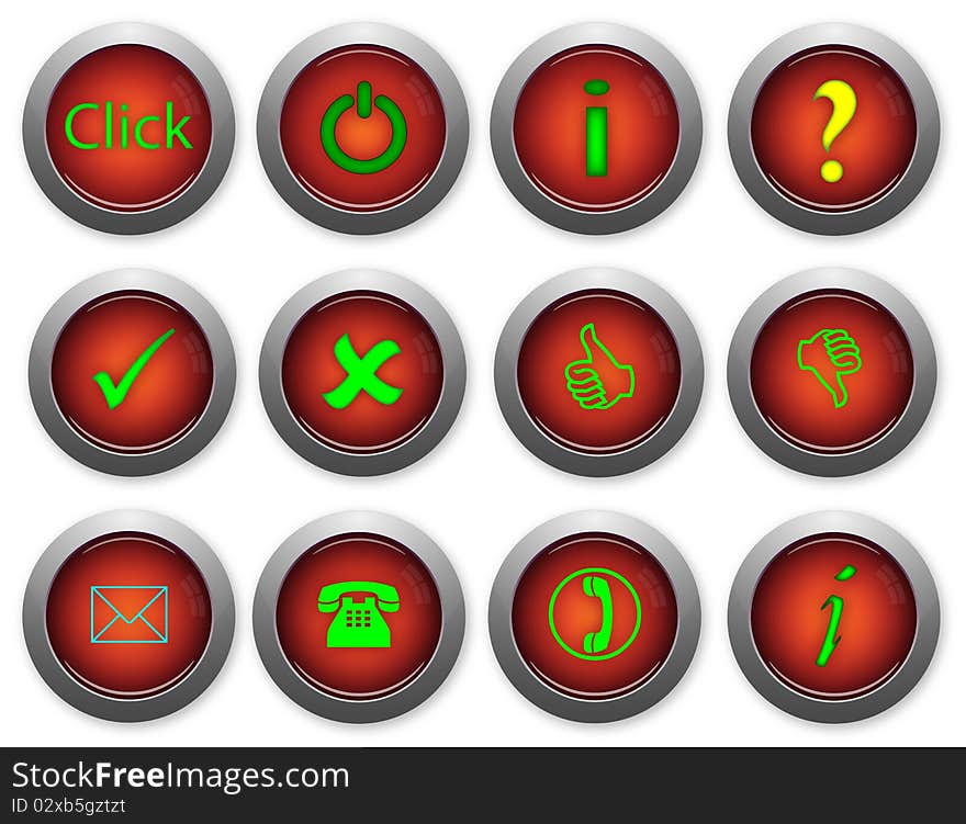 Collection of Glossy web buttons on a white background.