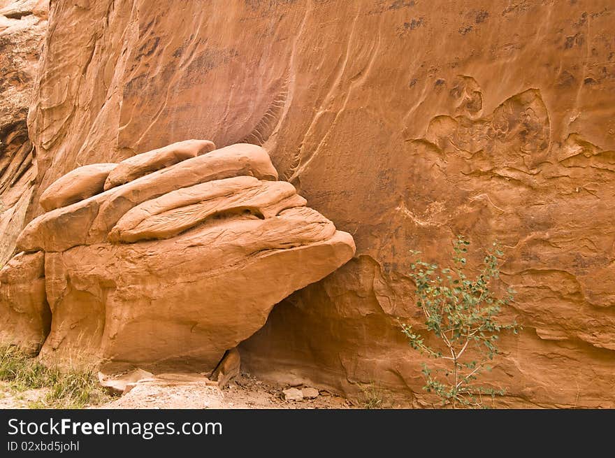 Detail on a sandstone formation in Arches National Park. Detail on a sandstone formation in Arches National Park.