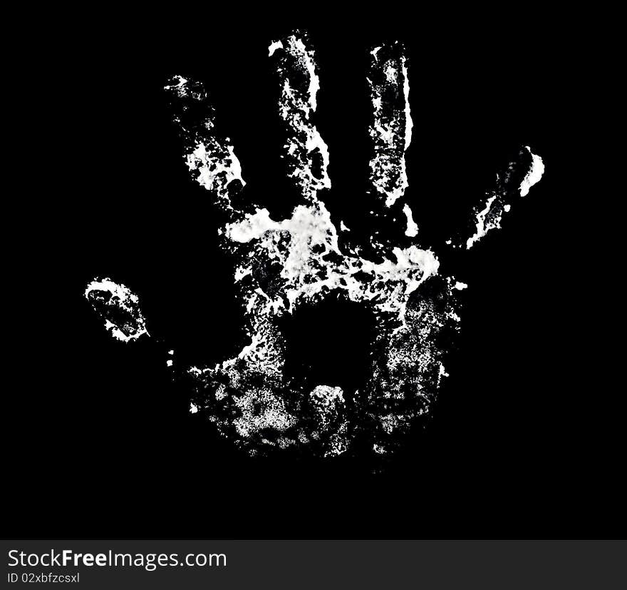 On black-white print of a human hand.