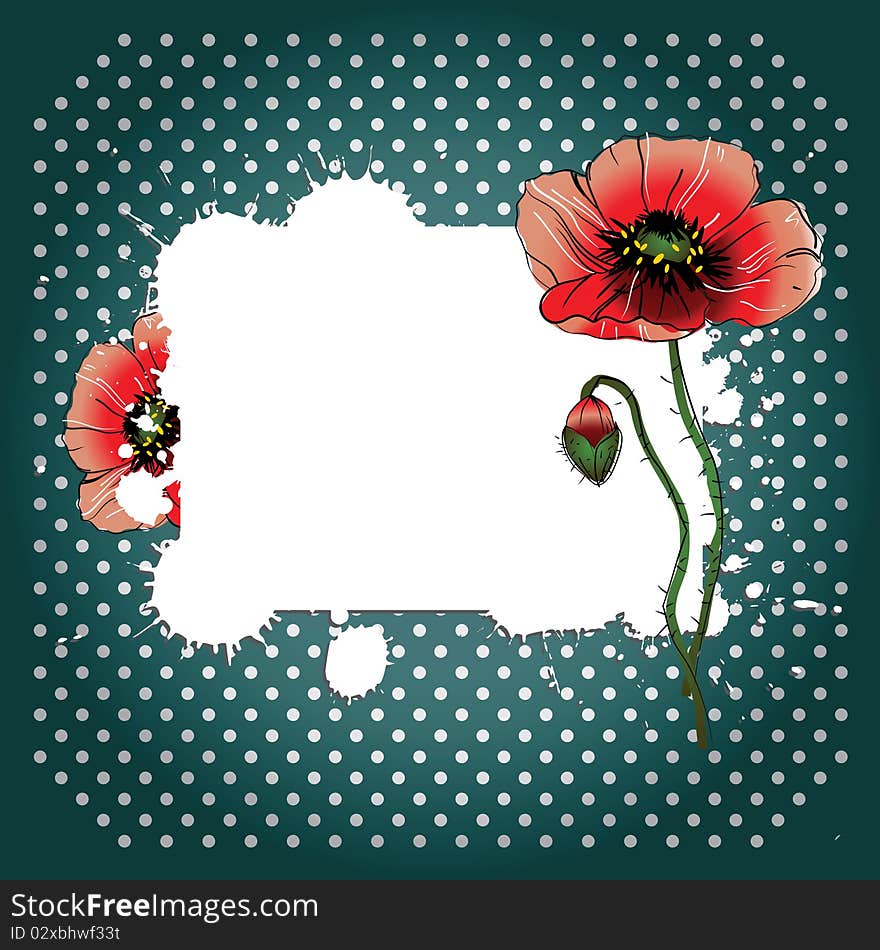 Blank with red poppy flowers on vintage background. Blank with red poppy flowers on vintage background