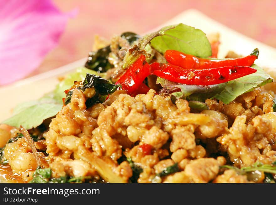 Fried pork with Holy Basil