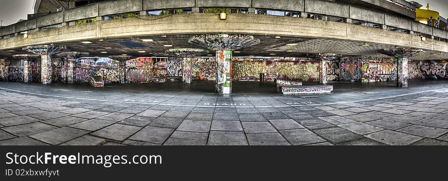 Skateboard Park with graffities at London's riveside. HDR image