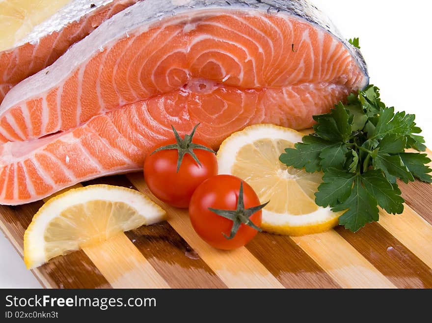 Raw salmon isolated on a white background