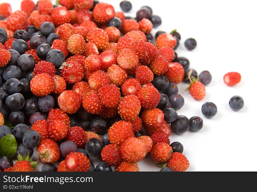 Wild strawberries and blueberries