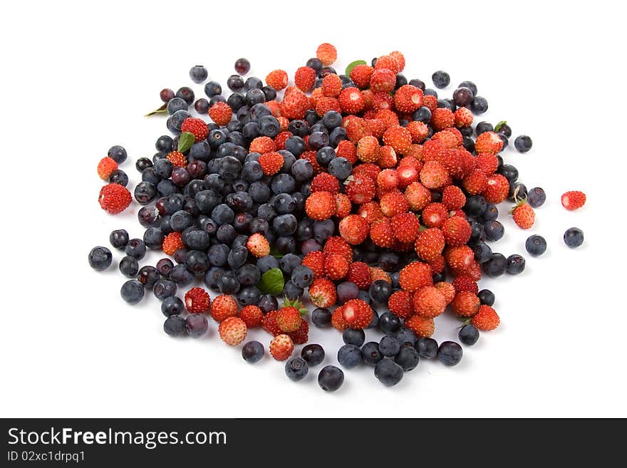 Wild strawberries and blueberries