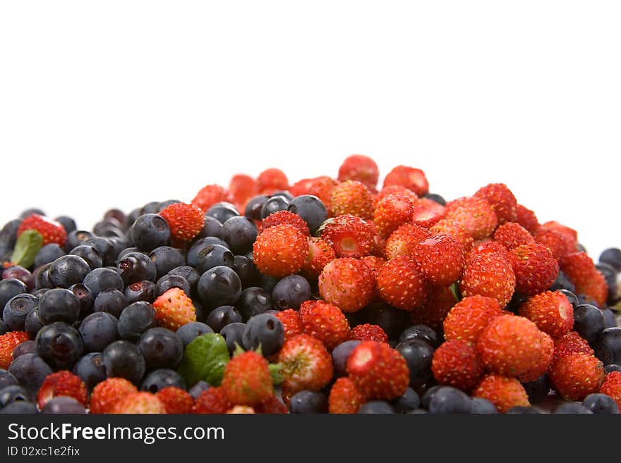 Wild strawberries and blueberries