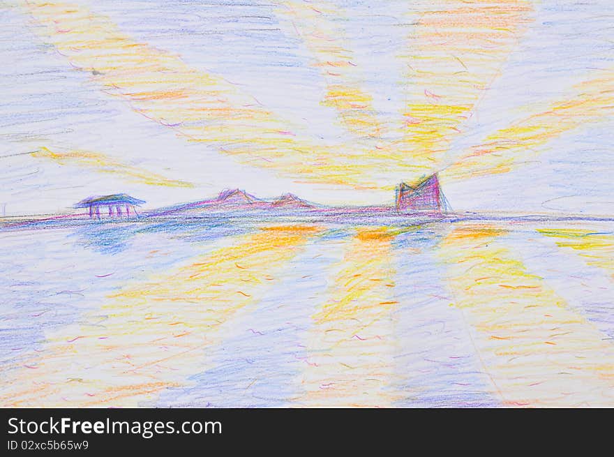 Hand Pencil Coloring of Twilight Sky in thailand