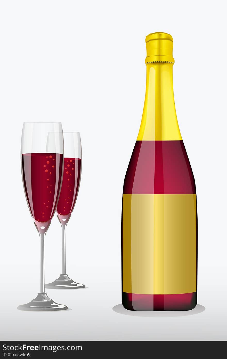 Illustration of wine glass with bottle