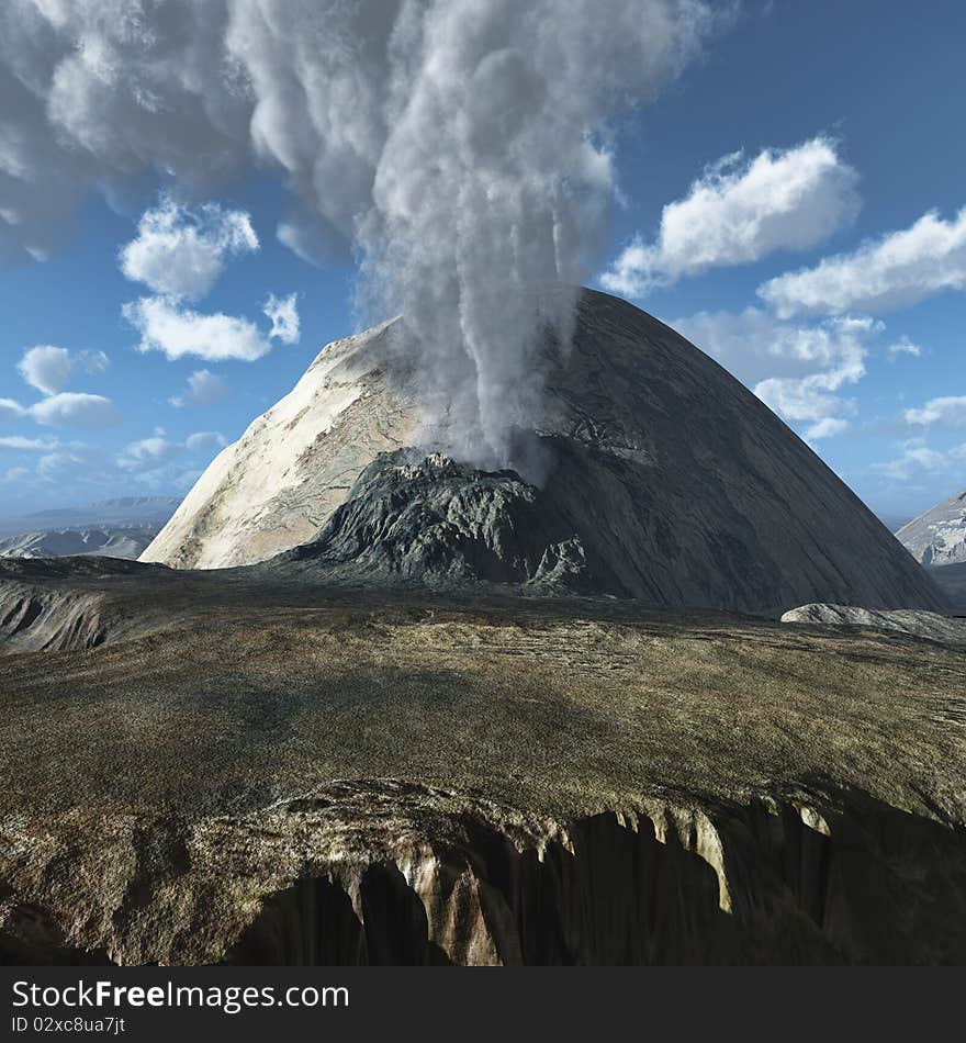 Massive volcanic eruption on the island