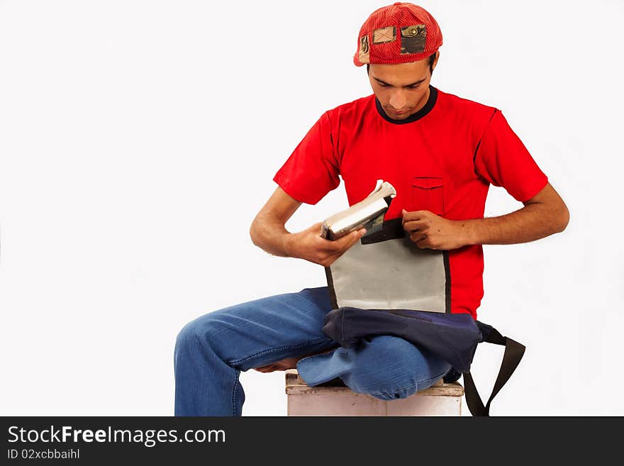 Stock image of male student over white backgrounds