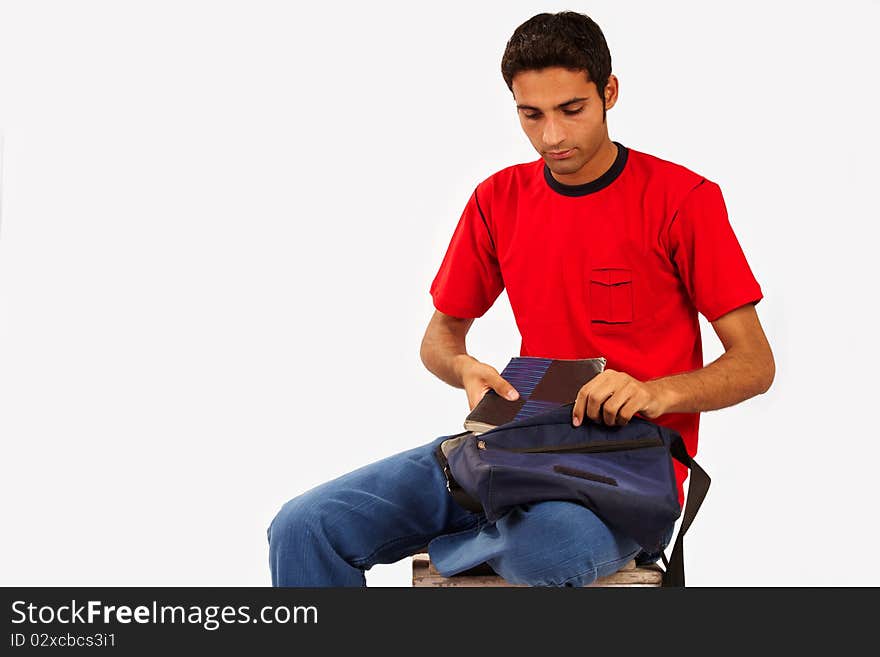 Stock image of male student over white backgrounds