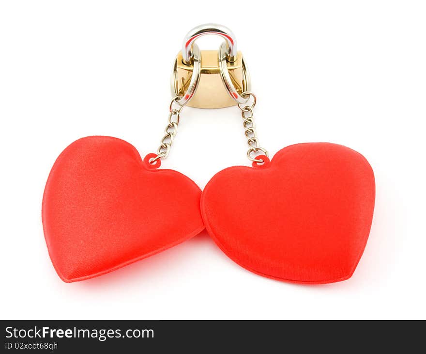 Two hearts on the lock on a white background.