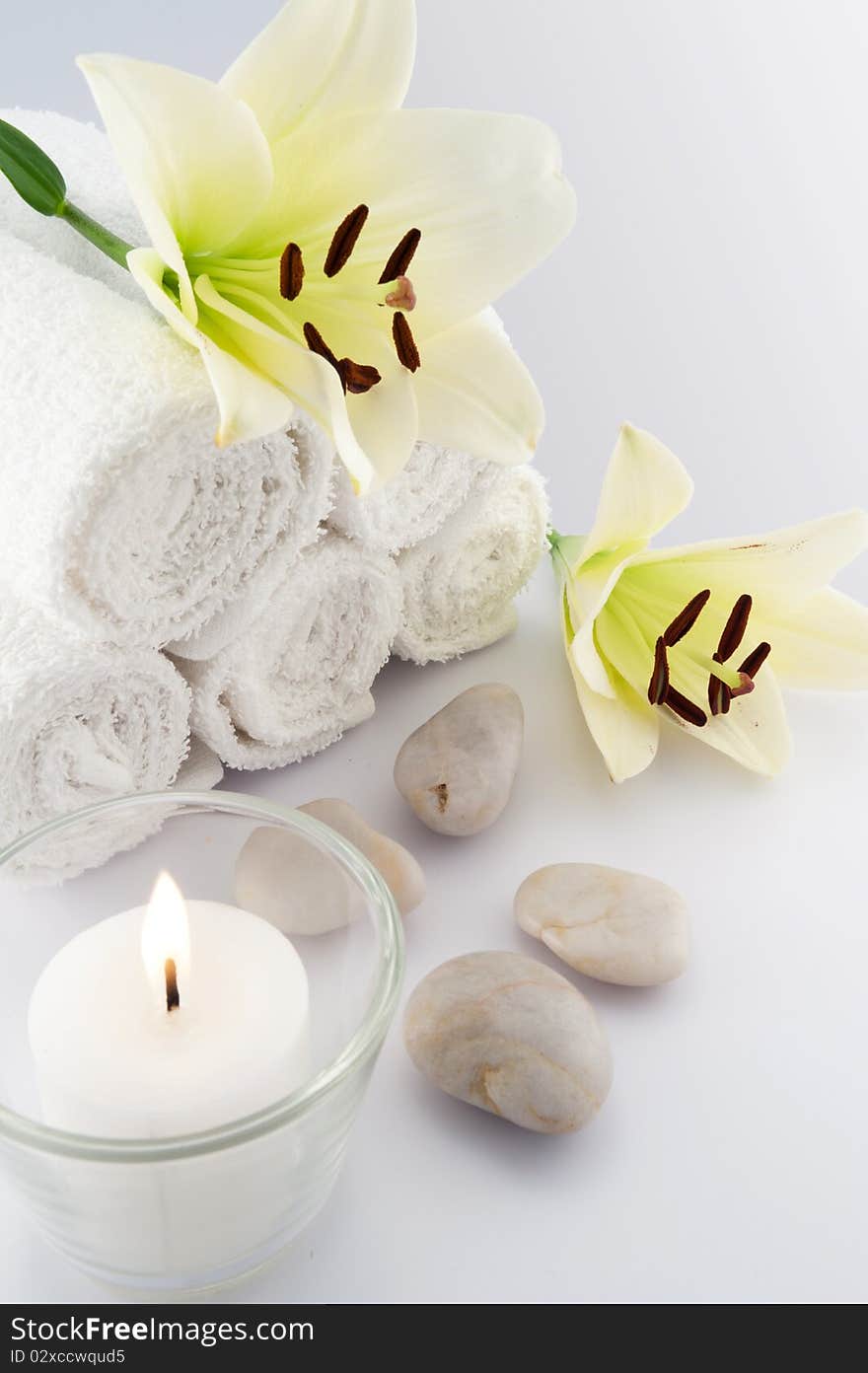 White Towels And Flower, Candle