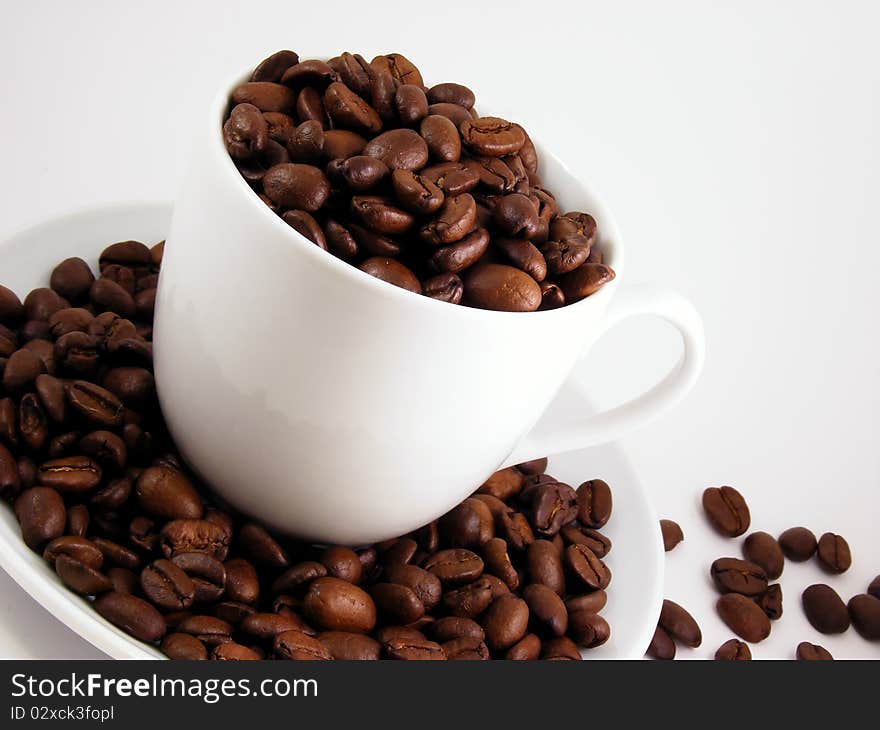 Fresh coffee beans in white cup