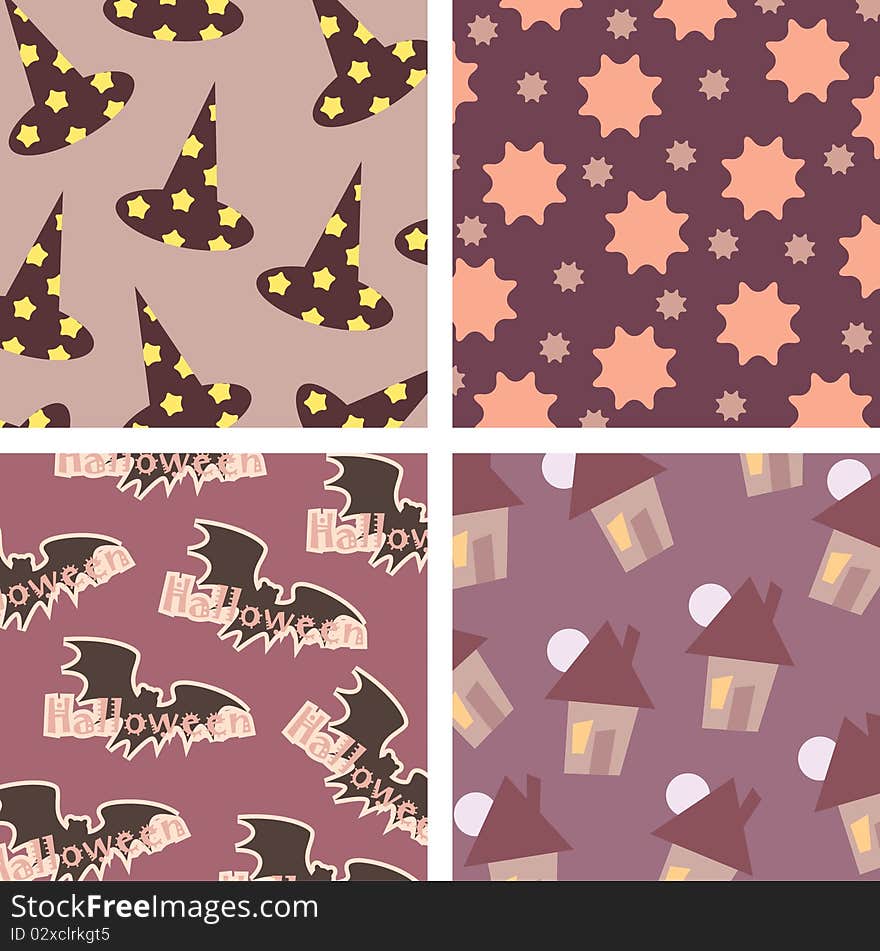 Halloween backgrounds pattern, isolated four patterns