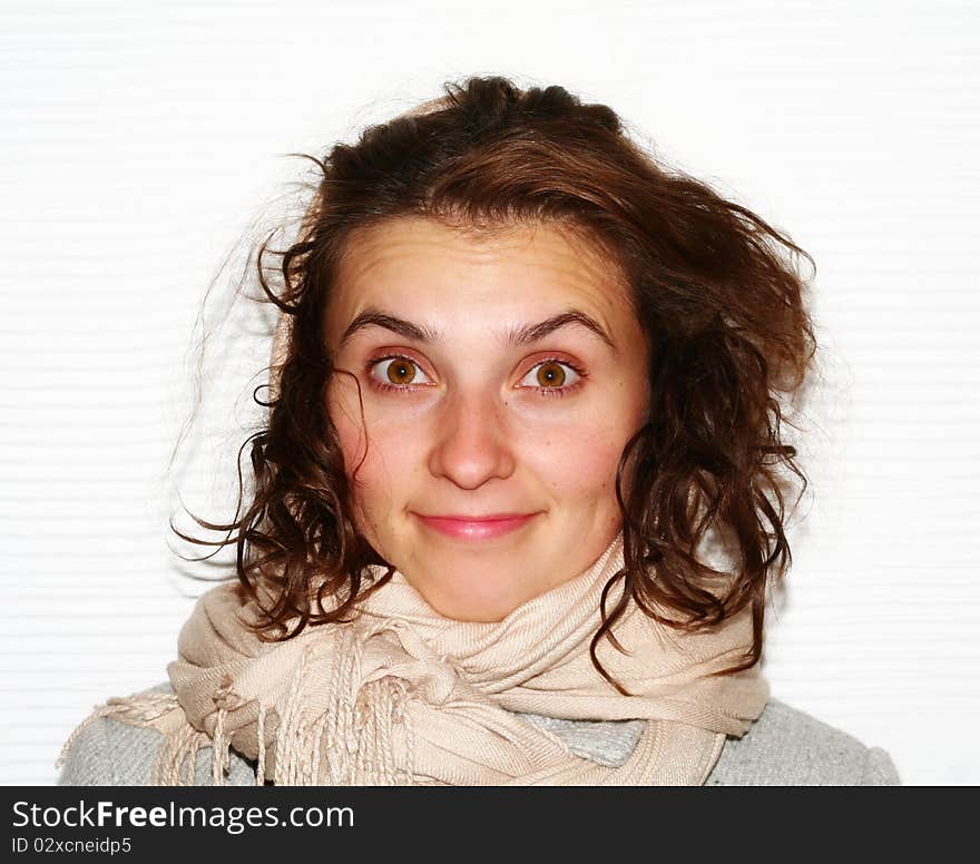 Happy girl on white background