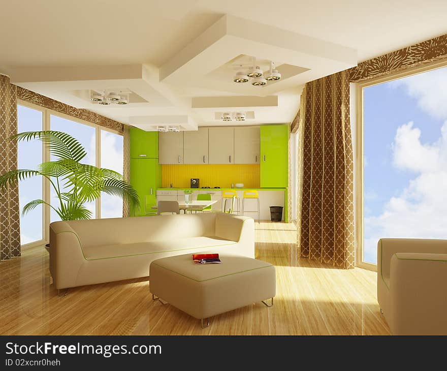 Interior room with green furniture