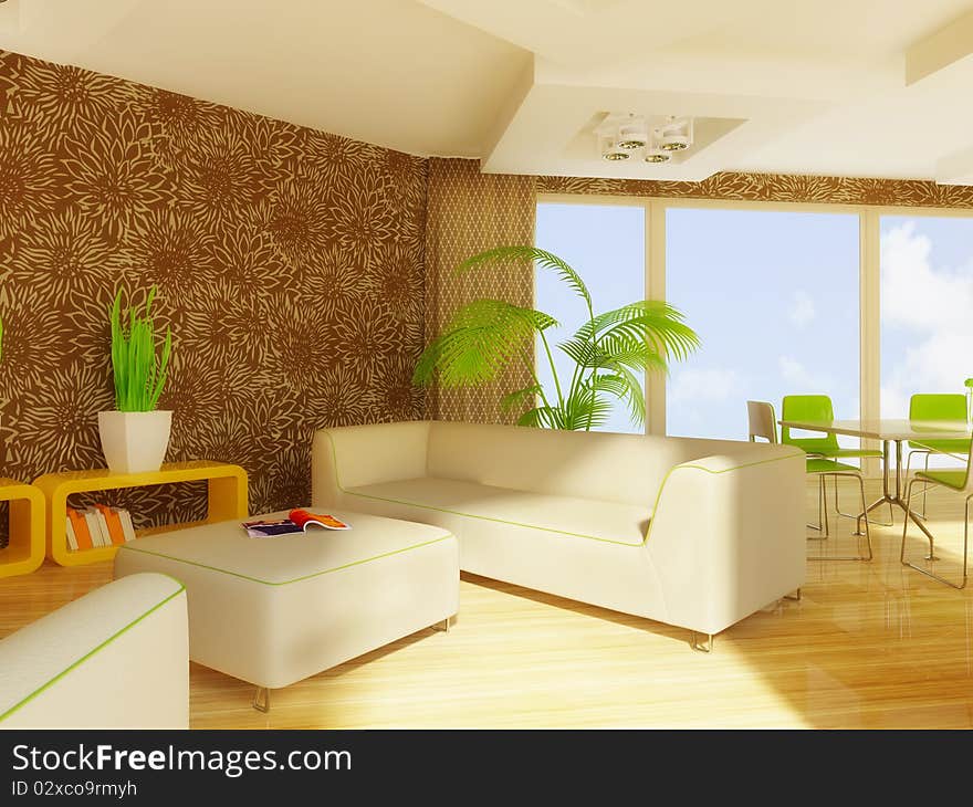 Interior room with green furniture