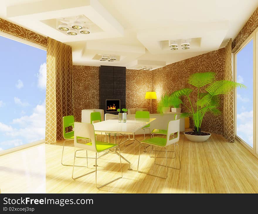 Interior room with green furniture