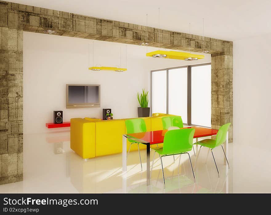 Modern interior with colored furniture. Modern interior with colored furniture