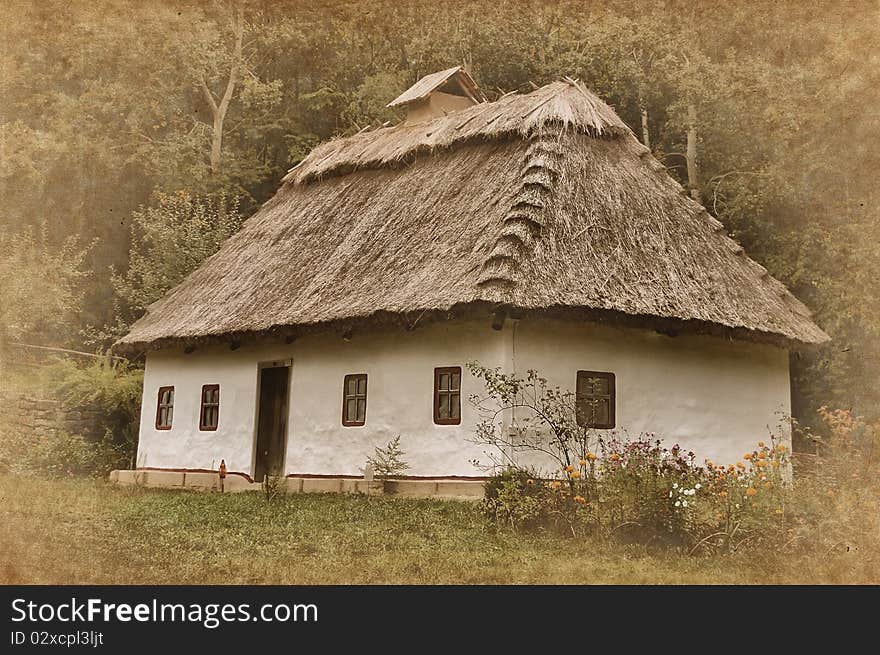 Skansen. Authentic Ukrainian house in Pirogovo museum, Kiev, Ukraine.HDR