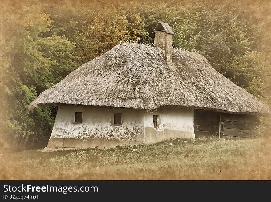 Skansen. Authentic Ukrainian house in Pirogovo museum, Kiev, Ukraine.HDR