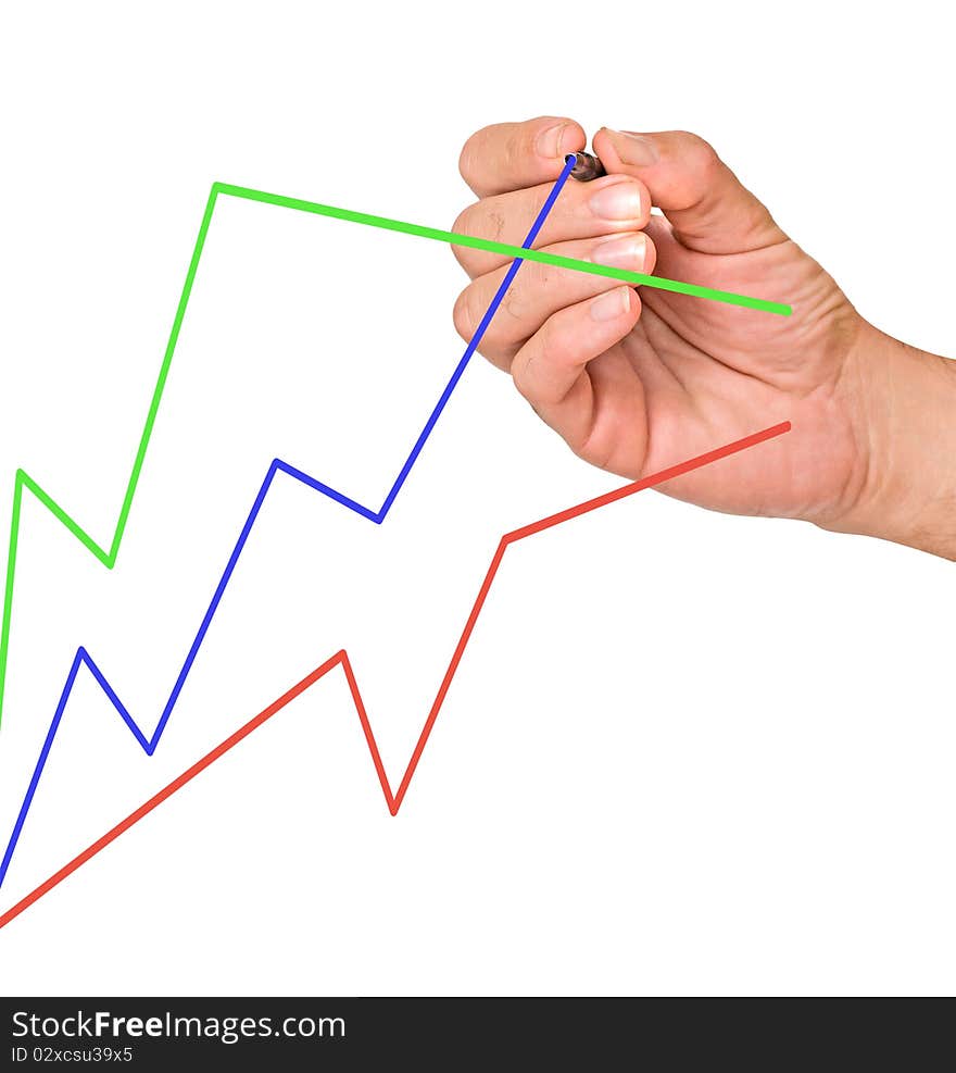 Man drawing colorful charts with pan