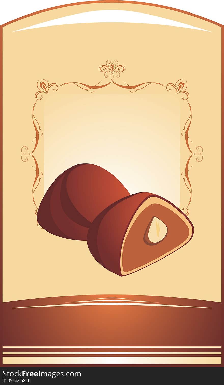 Chocolate candies on the decorative background. Illustration