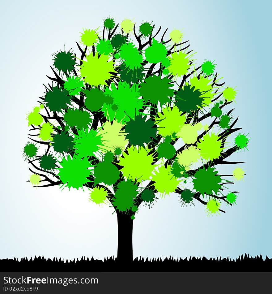 Tree with green foliage from blots. A illustration. Tree with green foliage from blots. A illustration