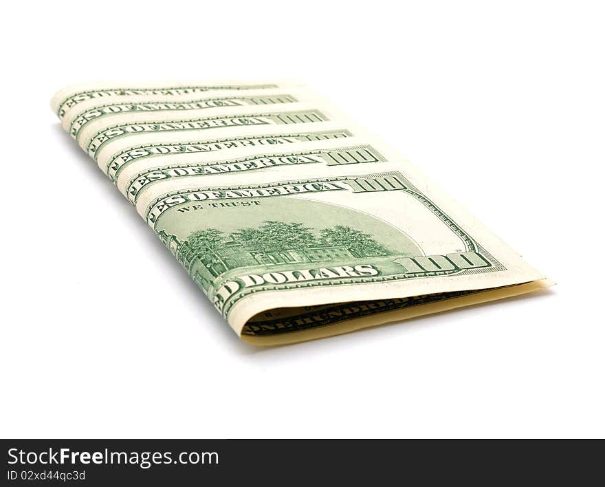 Few bills of one hundred dollars isolated on a white background. Few bills of one hundred dollars isolated on a white background