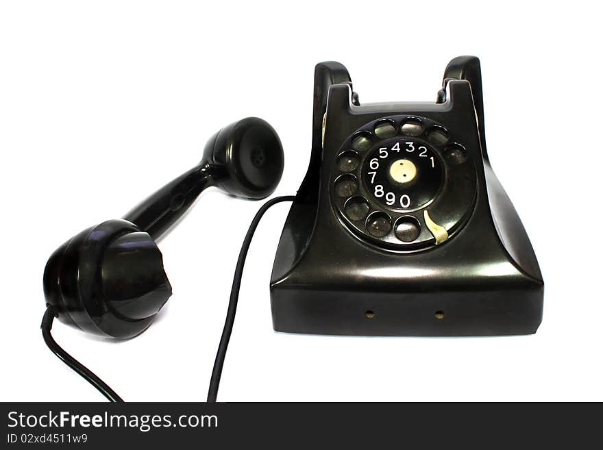 Old-fashioned Black Telephone Receiver With Cord O