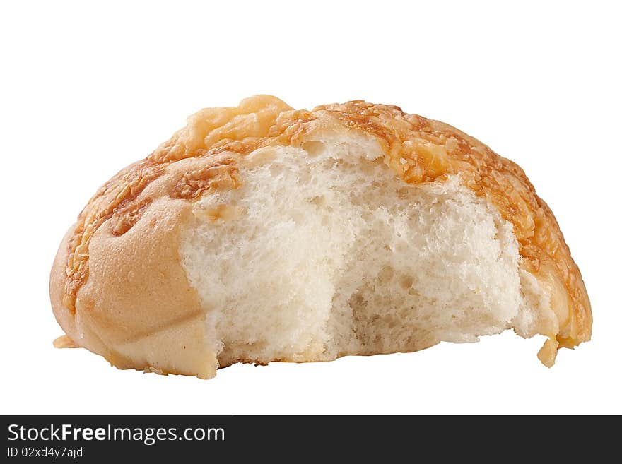 Rich white bread topped with cheese on a white background.