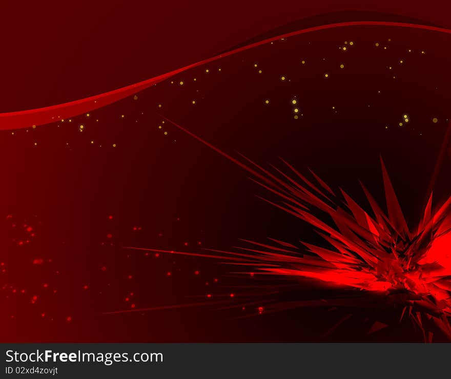 Sharp figure on a red background and falling particles