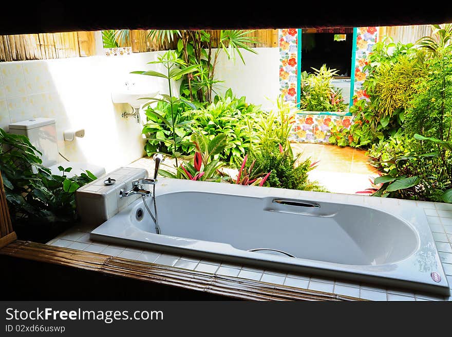 Interior, bathroom in Bamboo house. Interior, bathroom in Bamboo house