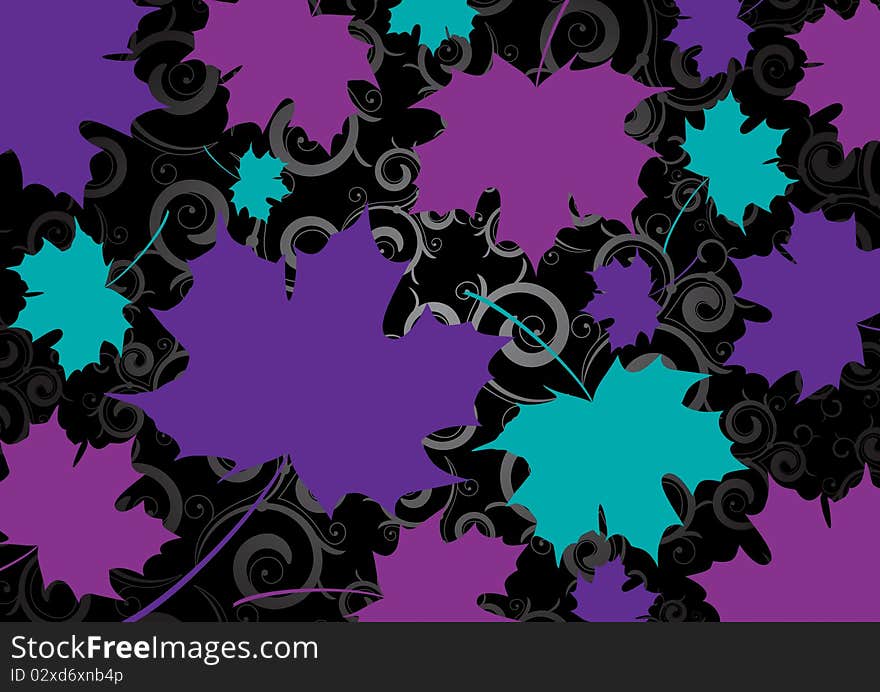 Abstract Maple Leaves on black Background