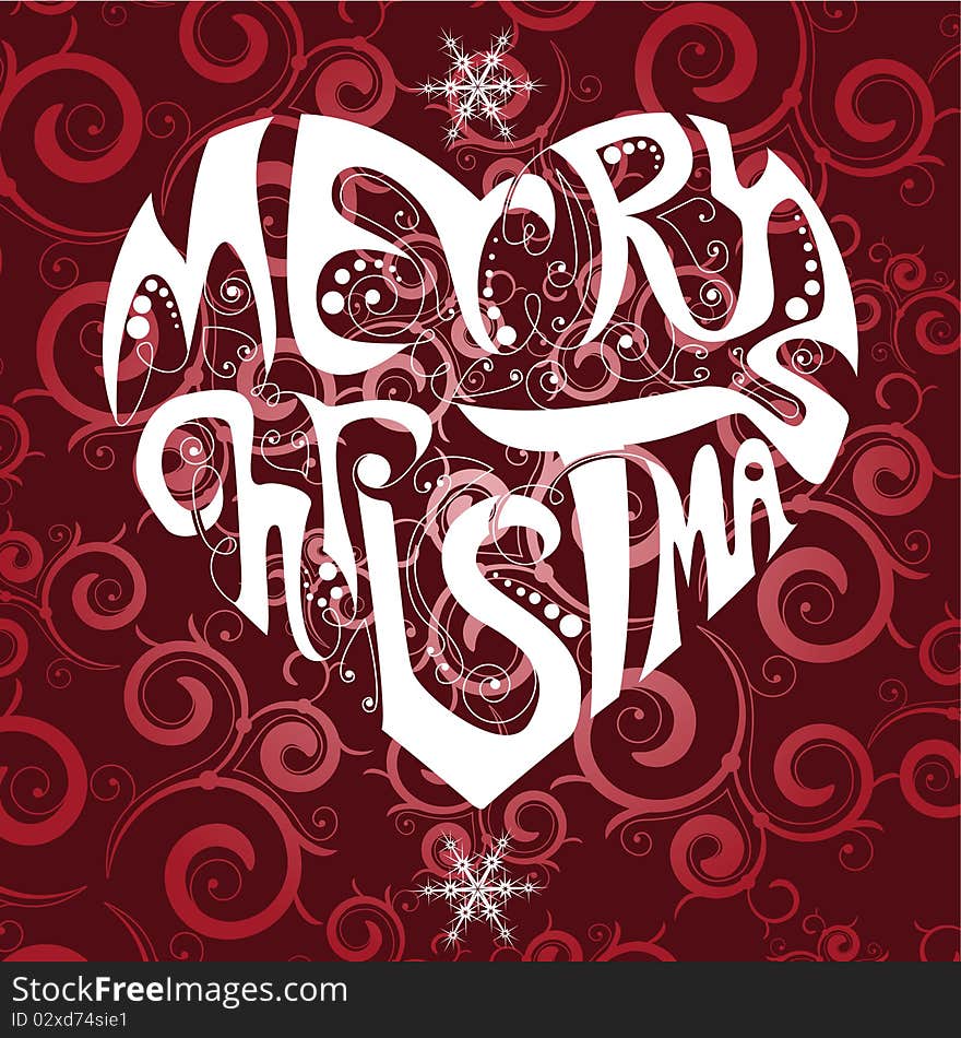 Bright christmas heart on red background