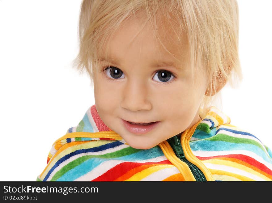 Portrait of happy smiling baby boy isolated on white background