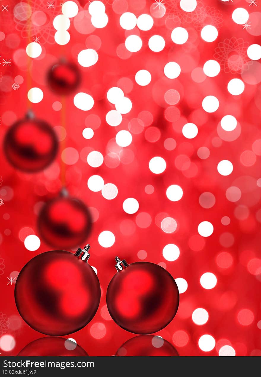 Red Christmas balls with blur background. Red Christmas balls with blur background