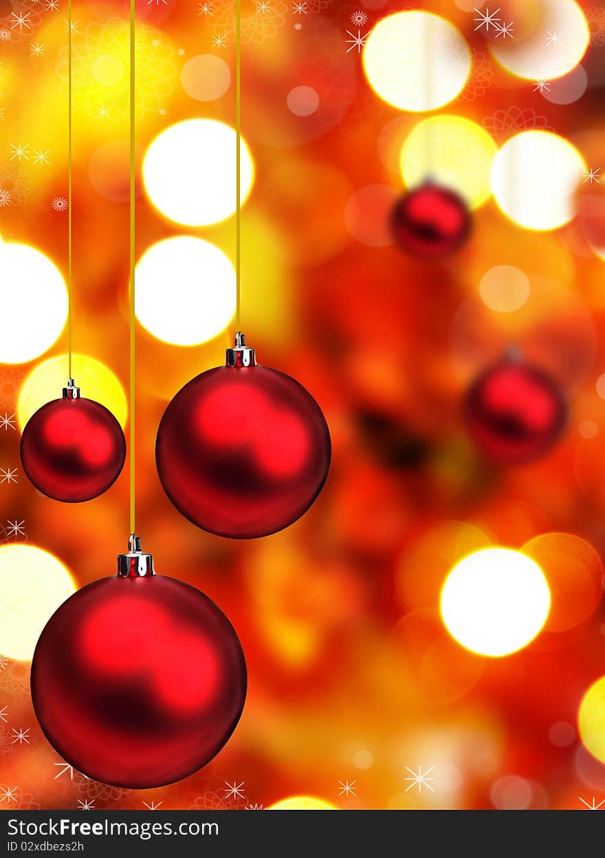 Red Christmas balls with blur background. Red Christmas balls with blur background