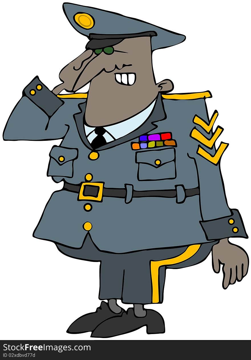 This illustration depicts a man saluting in a generic military uniform. This illustration depicts a man saluting in a generic military uniform.