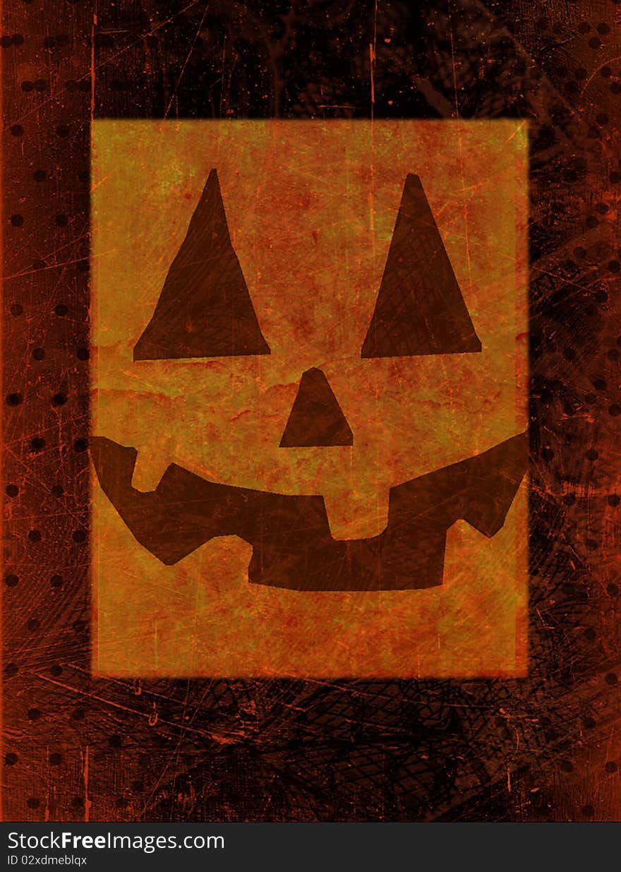 Pumpkin face on an orange and black grunge background. Pumpkin face on an orange and black grunge background