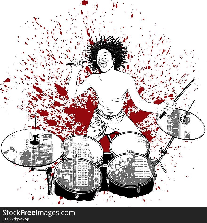 Vector illustration of a drummer on grunge background