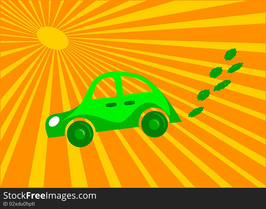 Eco car and orange sun