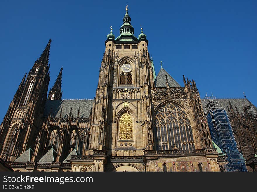 Inside Prague castle. St. Vitus cathedral in Prague.